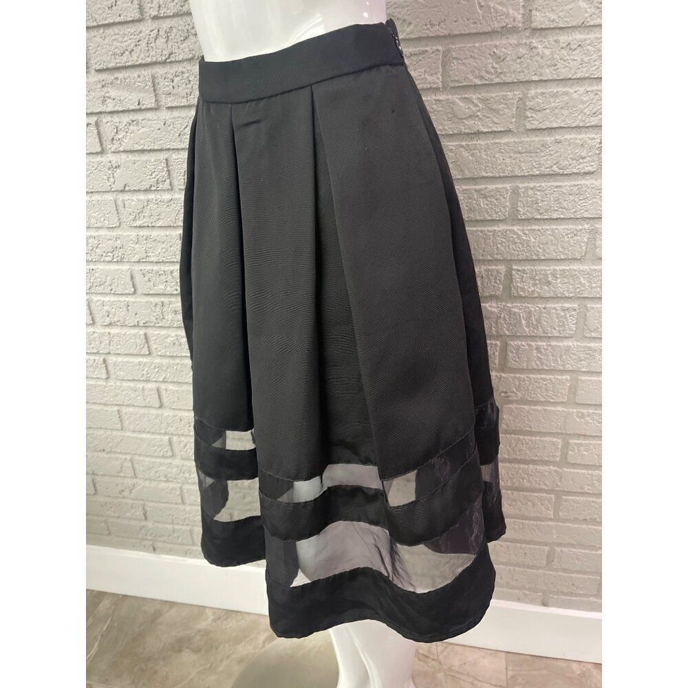 Express Women Black Pleated Illusion Knee Length Skirt Size 2 - Picture 6 of 10